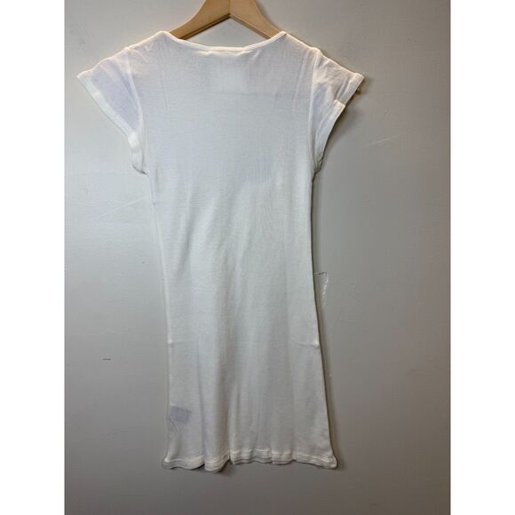 Enza Costa Women's Size Large White Ribbed Mini Dress Cap Sleeve Round Neck NWT - Picture 2 of 5